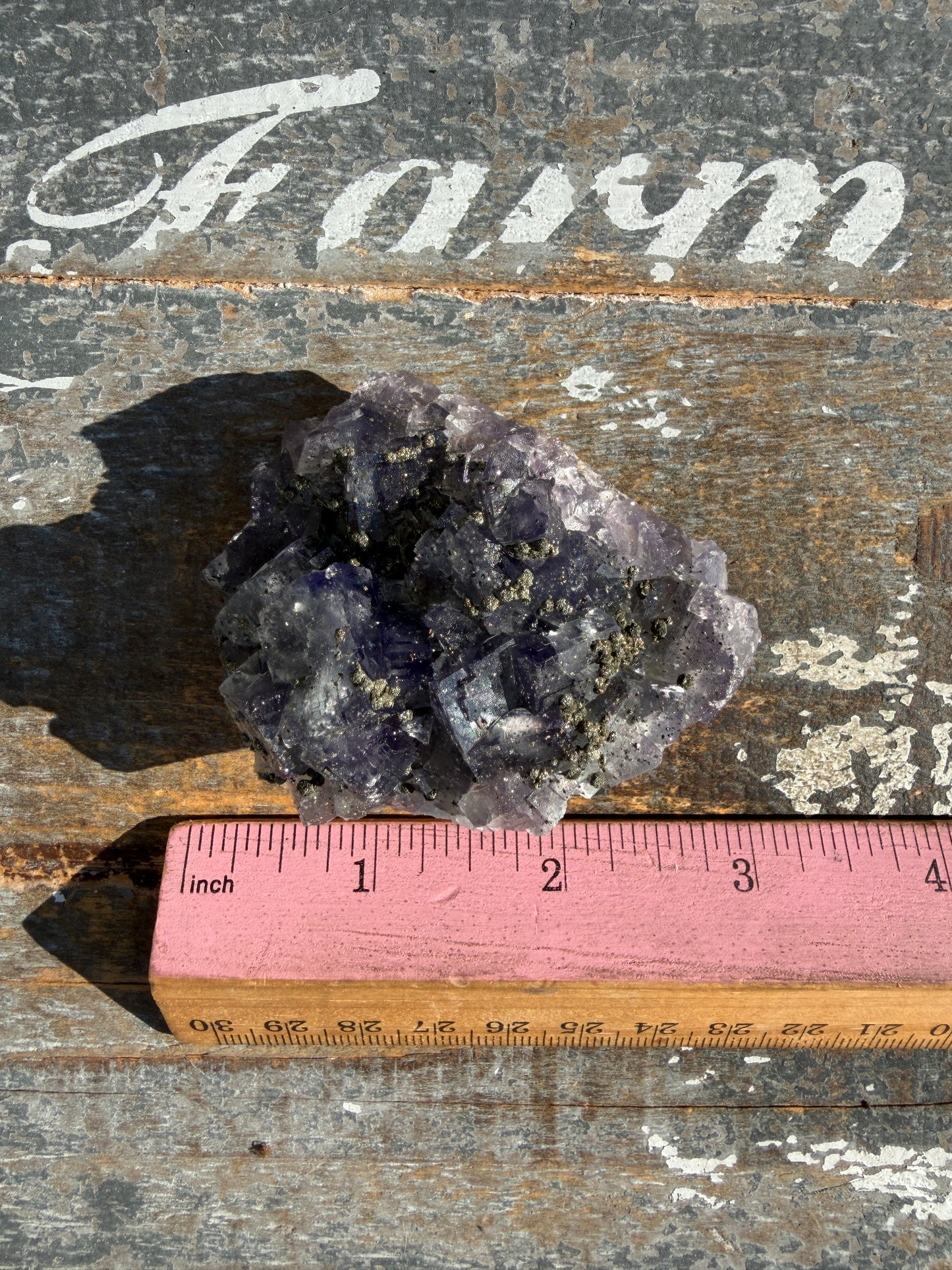 Gorgeous Cubic Dark Blue/Purple Fluorite Specimen coated in Pyrite | China | Opt 71