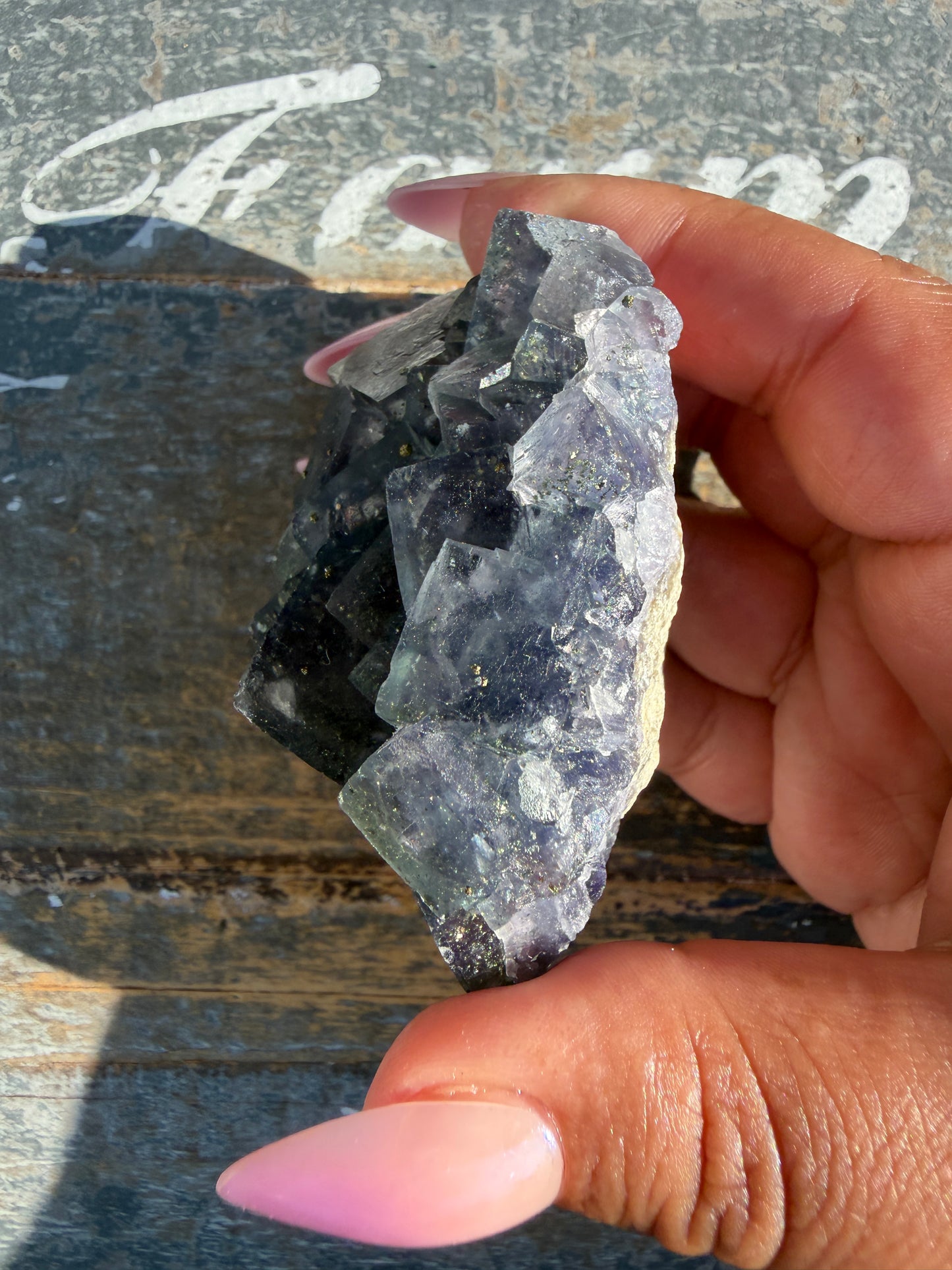 Gorgeous Cubic Dark Blue/Purple Fluorite Specimen coated in Pyrite | China | Opt 64