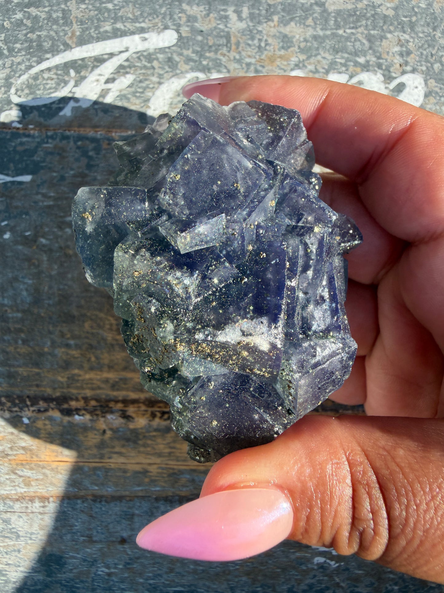Gorgeous Cubic Dark Blue/Purple Fluorite Specimen coated in Pyrite | China | Opt 64