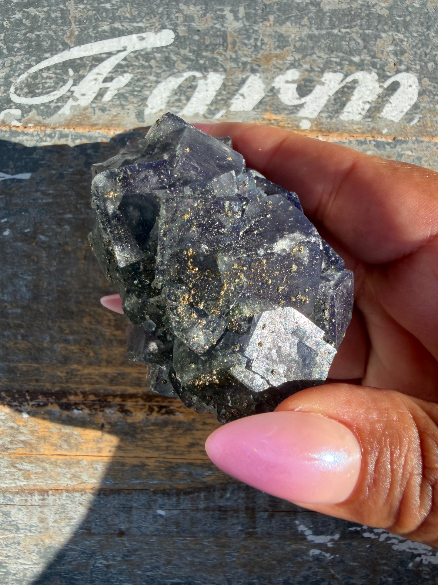 Gorgeous Cubic Dark Blue/Purple Fluorite Specimen coated in Pyrite | China | Opt 64