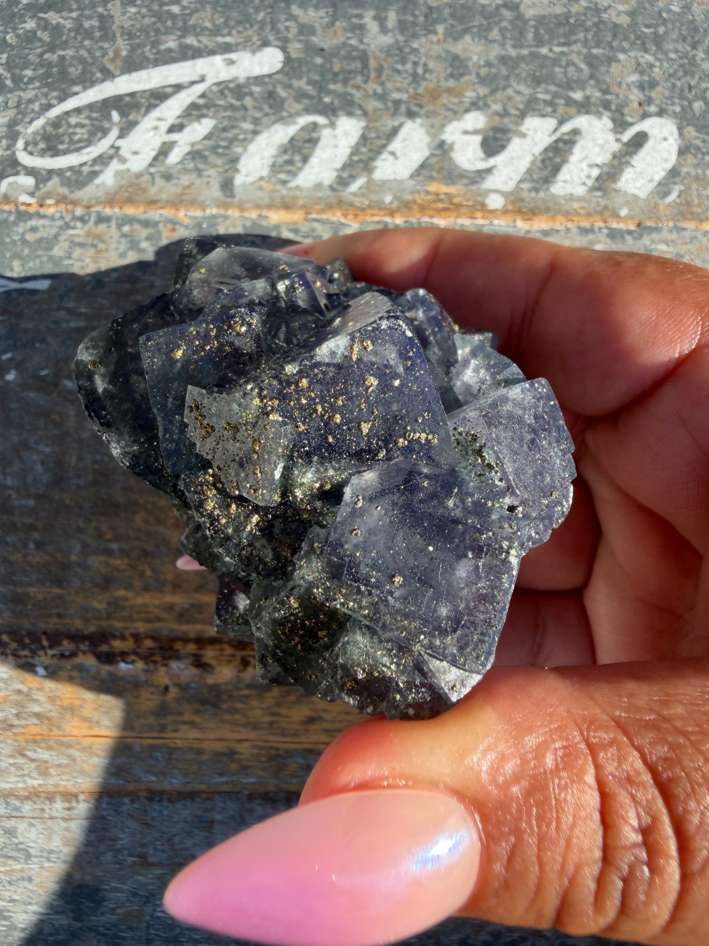 Gorgeous Cubic Dark Blue/Purple Fluorite Specimen coated in Pyrite | China | Opt 64