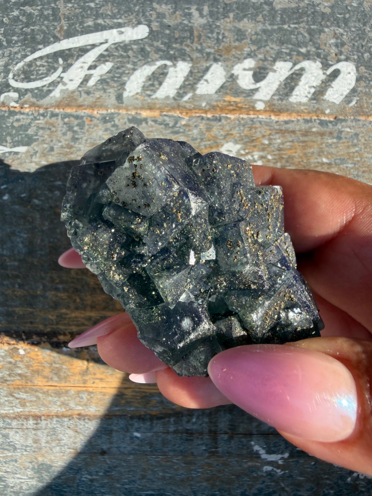 Gorgeous Cubic Dark Blue/Purple Fluorite Specimen coated in Pyrite | China | Opt 64