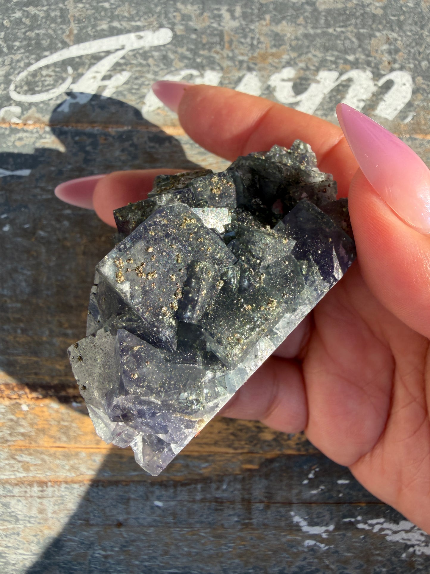 Gorgeous Cubic Dark Blue/Purple Fluorite Specimen coated in Pyrite | China | Opt 64