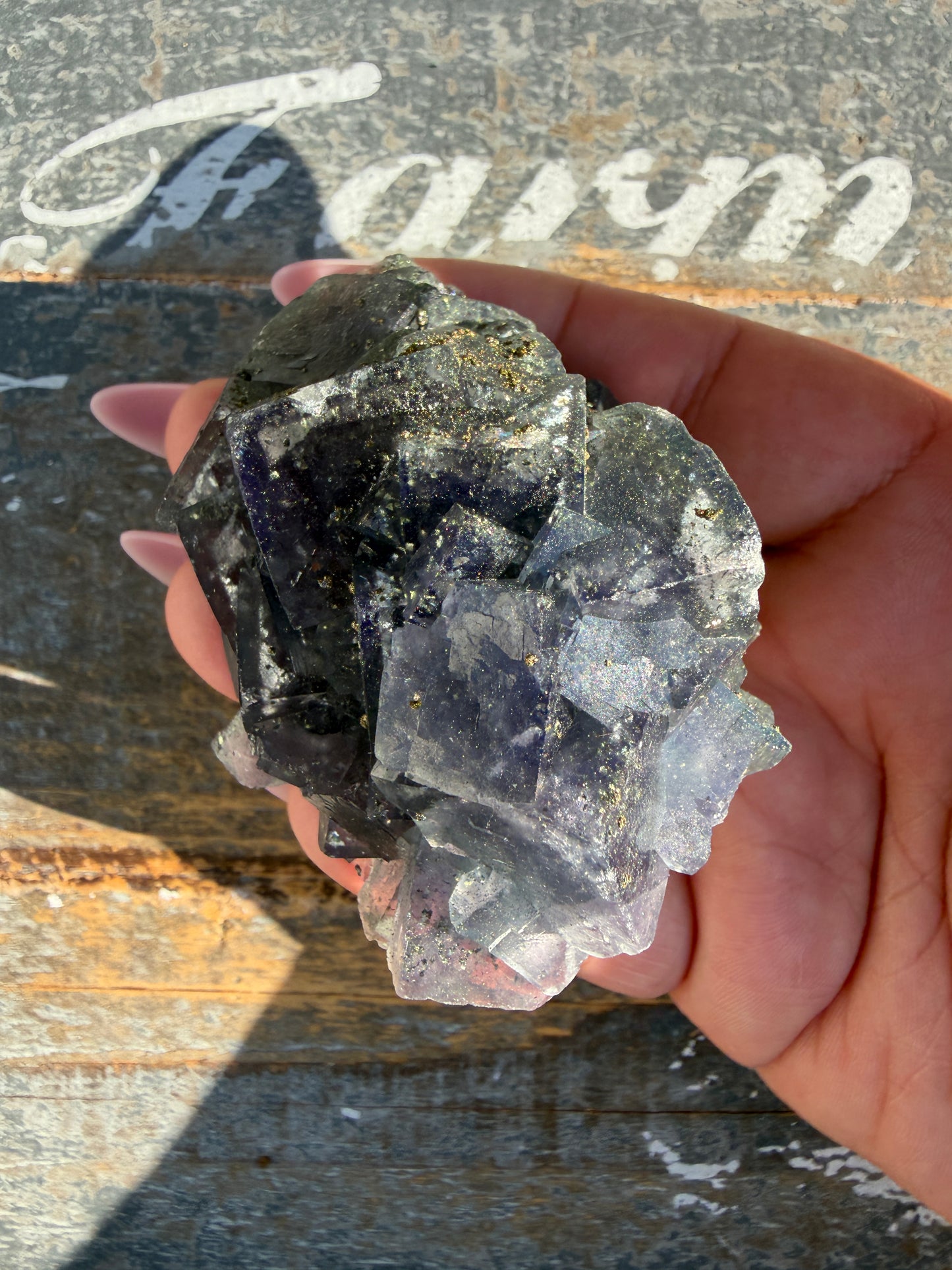 Gorgeous Cubic Dark Blue/Purple Fluorite Specimen coated in Pyrite | China | Opt 64