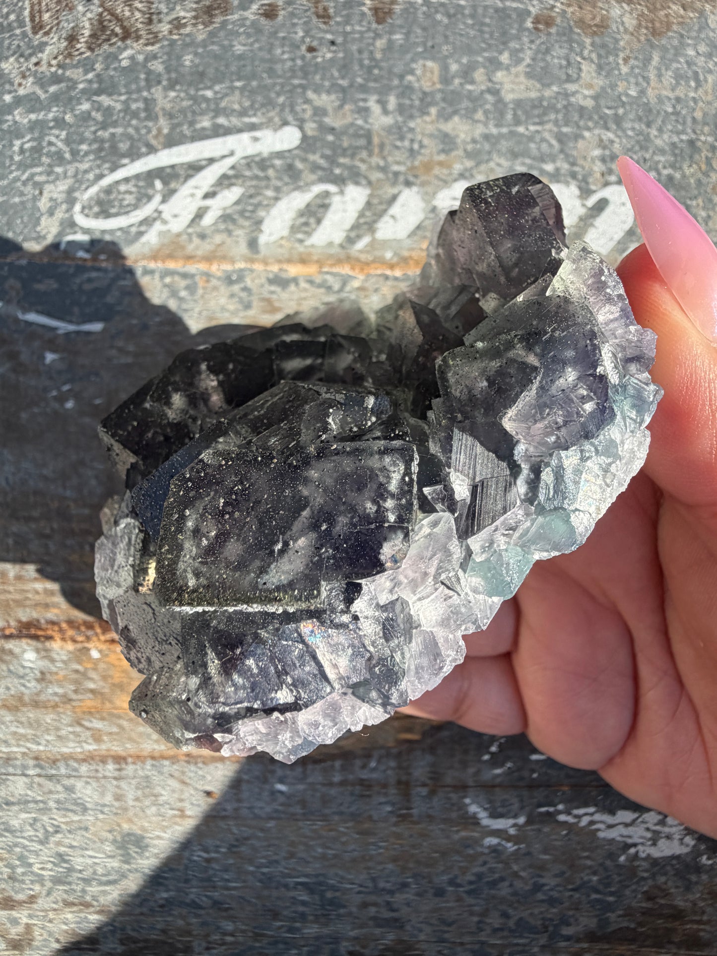 Gorgeous Cubic Dark Blue/Purple Fluorite Specimen coated in Pyrite | China | Opt 59