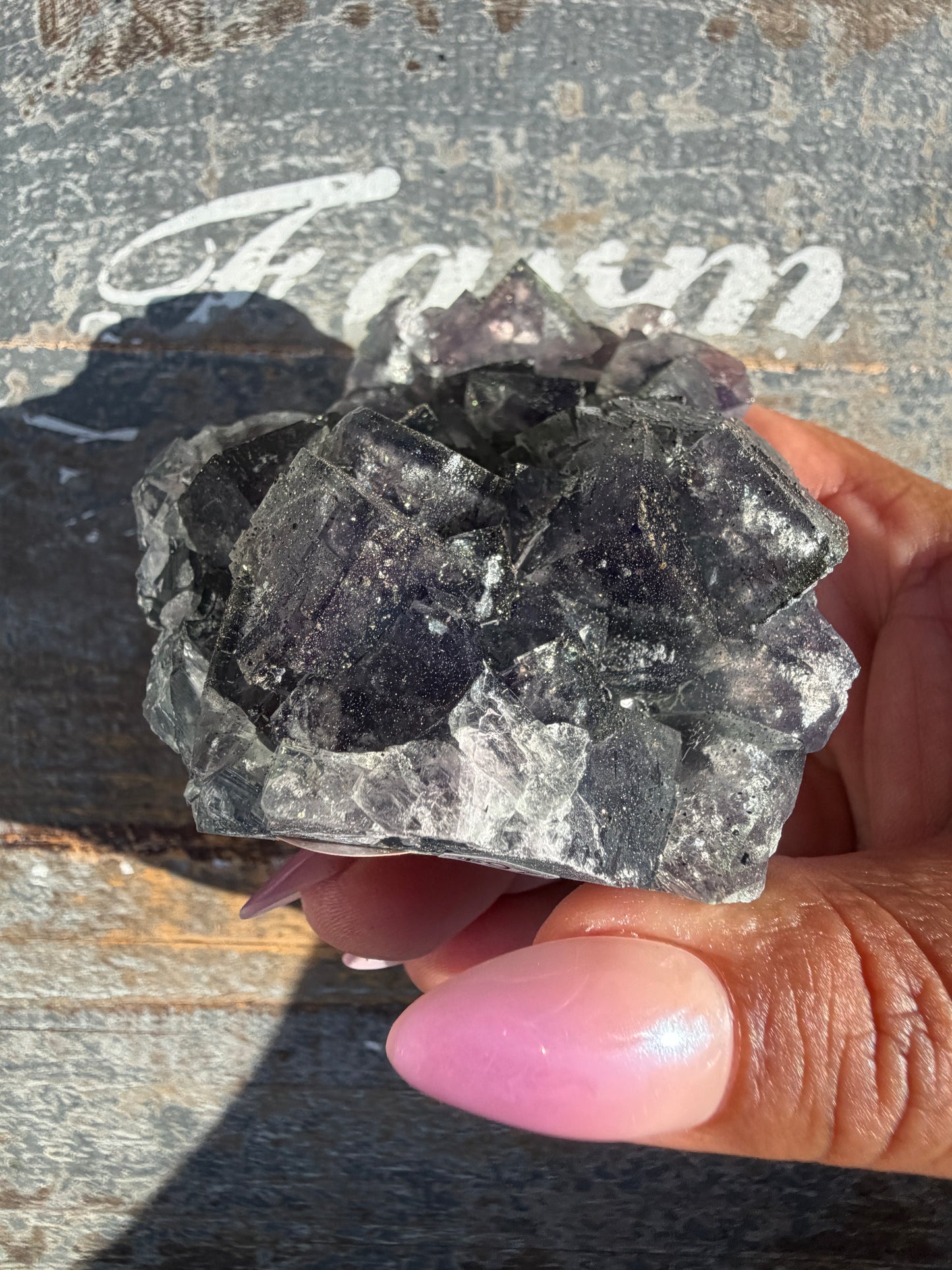 Gorgeous Cubic Dark Blue/Purple Fluorite Specimen coated in Pyrite | China | Opt 59