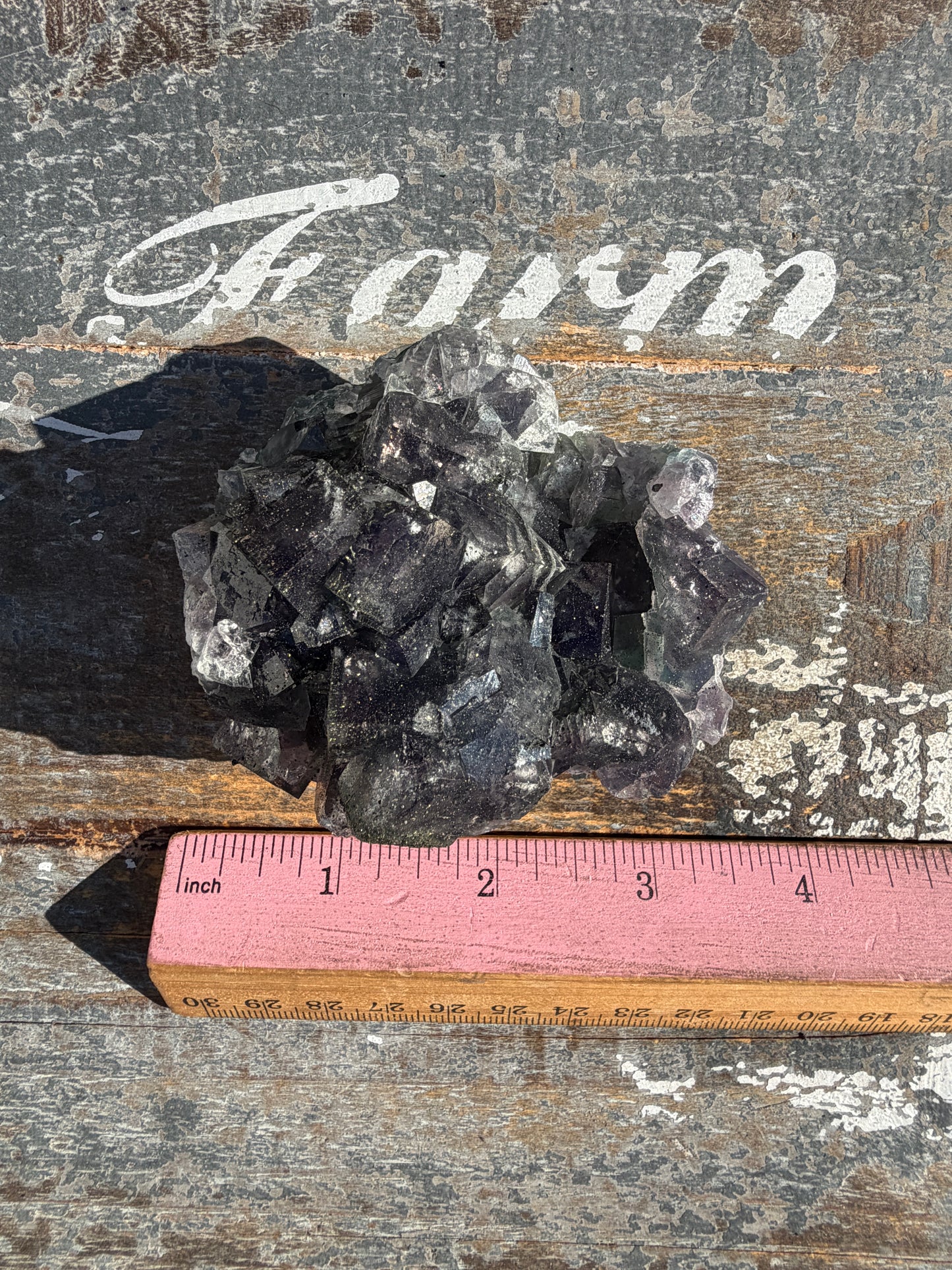 Gorgeous Cubic Dark Blue/Purple Fluorite Specimen coated in Pyrite | China | Opt 59