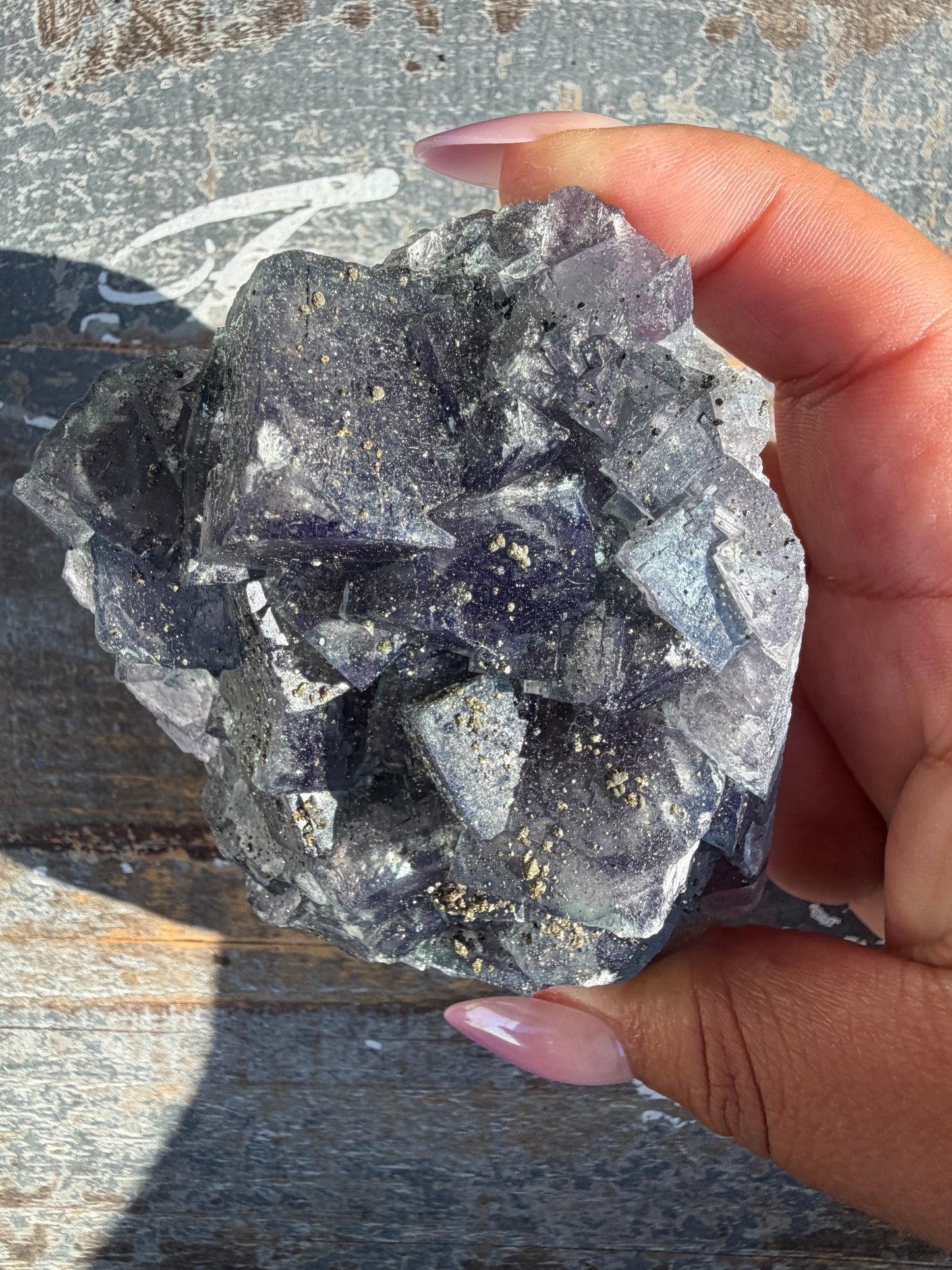 Gorgeous Cubic Dark Blue/Purple Fluorite Specimen coated in Pyrite | China | Opt 55
