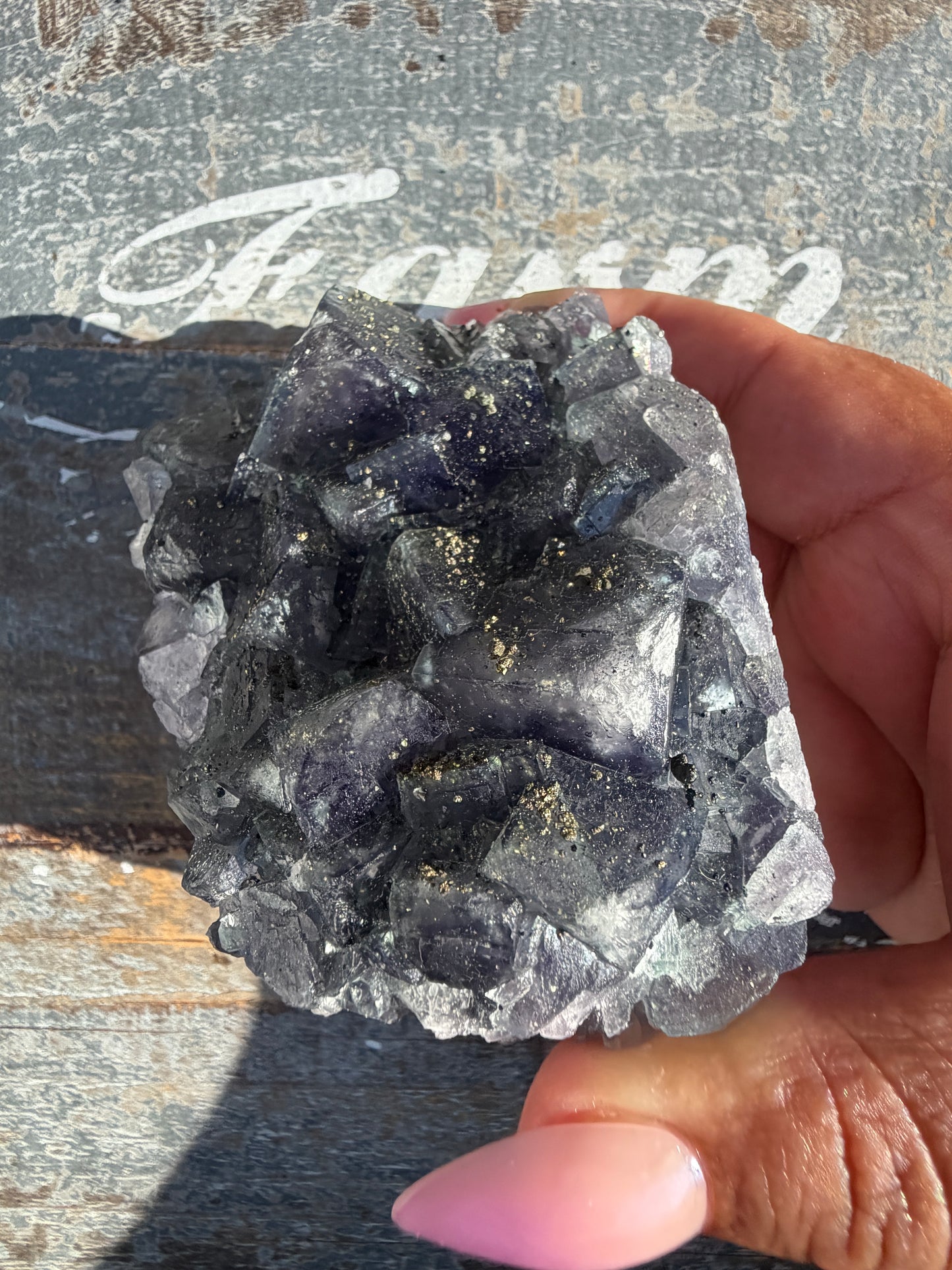Gorgeous Cubic Dark Blue/Purple Fluorite Specimen coated in Pyrite | China | Opt 55