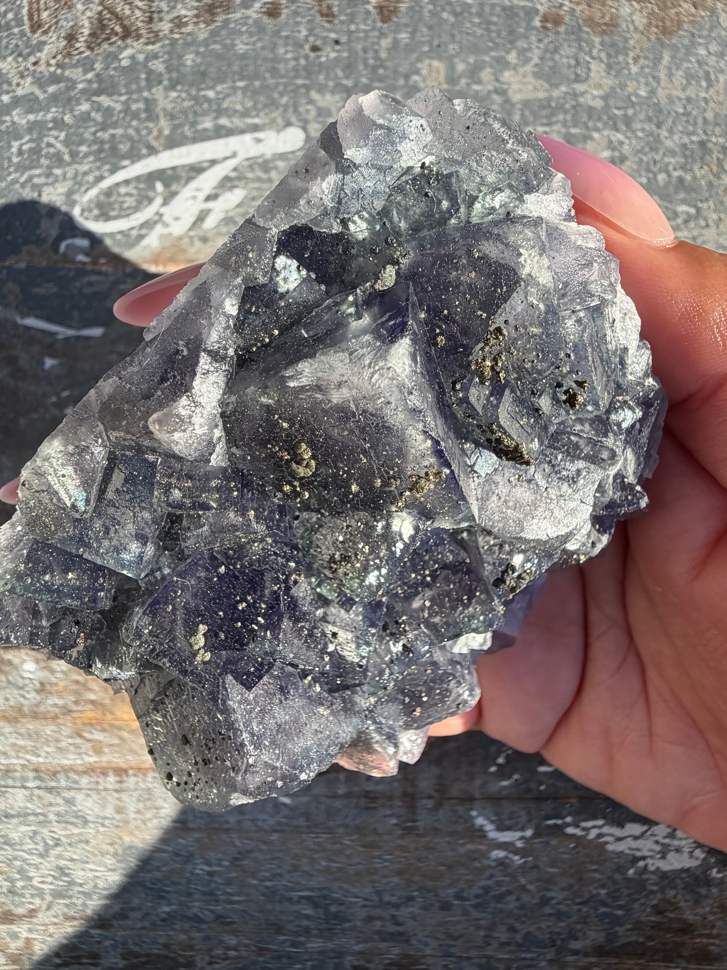 Gorgeous Cubic Dark Blue/Purple Fluorite Specimen coated in Pyrite | China | Opt 55
