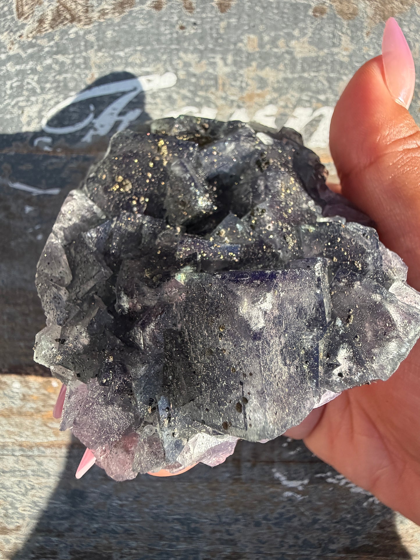 Gorgeous Cubic Dark Blue/Purple Fluorite Specimen coated in Pyrite | China | Opt 55
