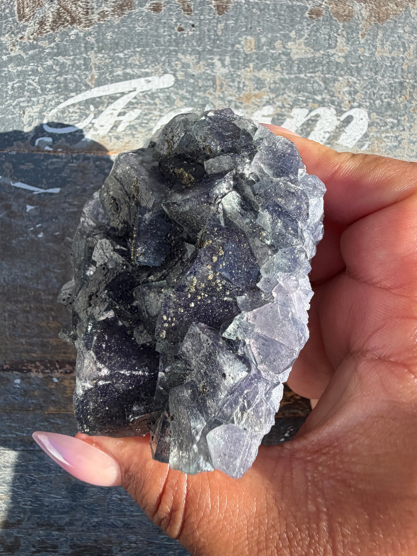 Gorgeous Cubic Dark Blue/Purple Fluorite Specimen coated in Pyrite | China | Opt 55