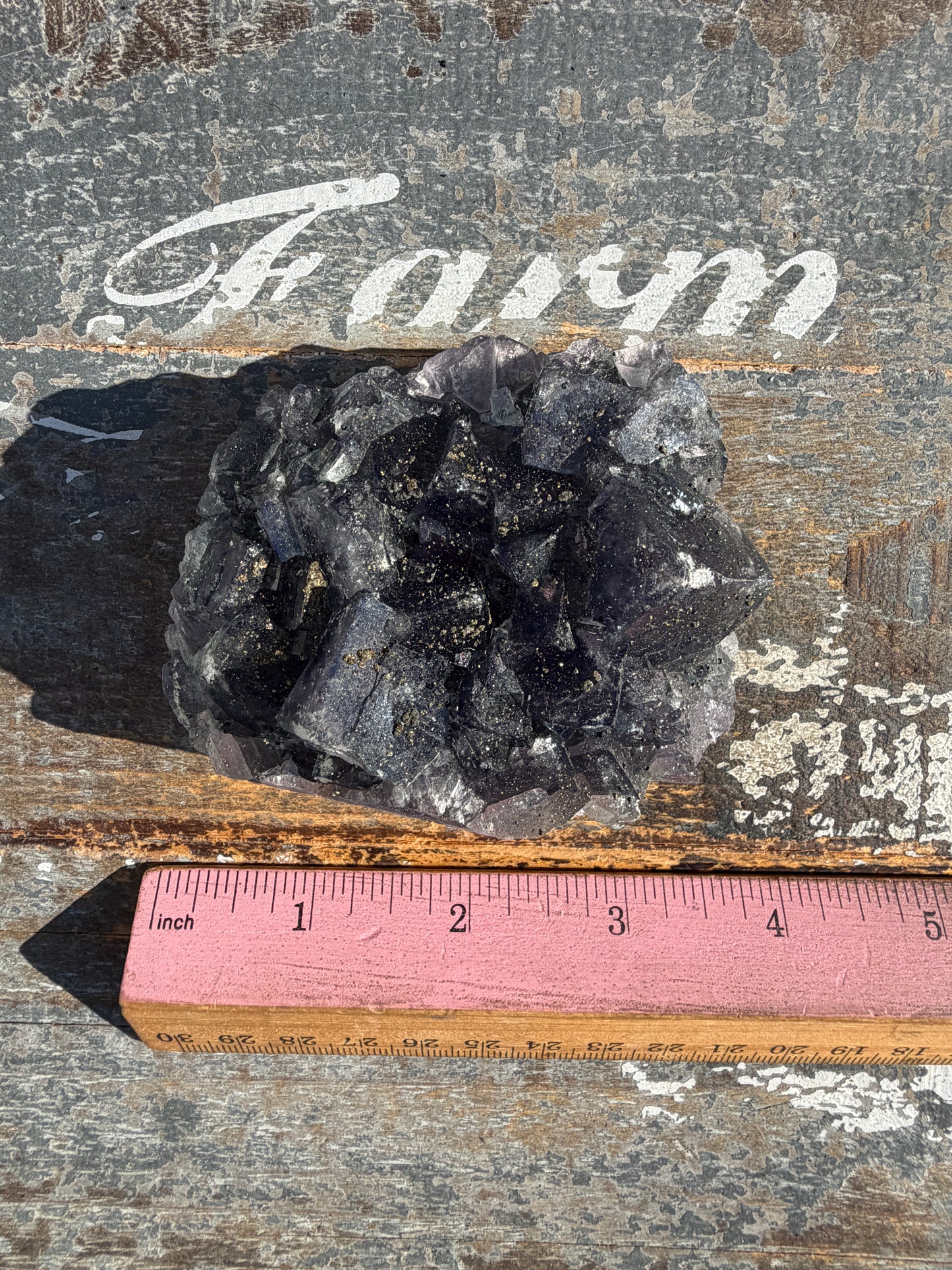 Gorgeous Cubic Dark Blue/Purple Fluorite Specimen coated in Pyrite | China | Opt 55