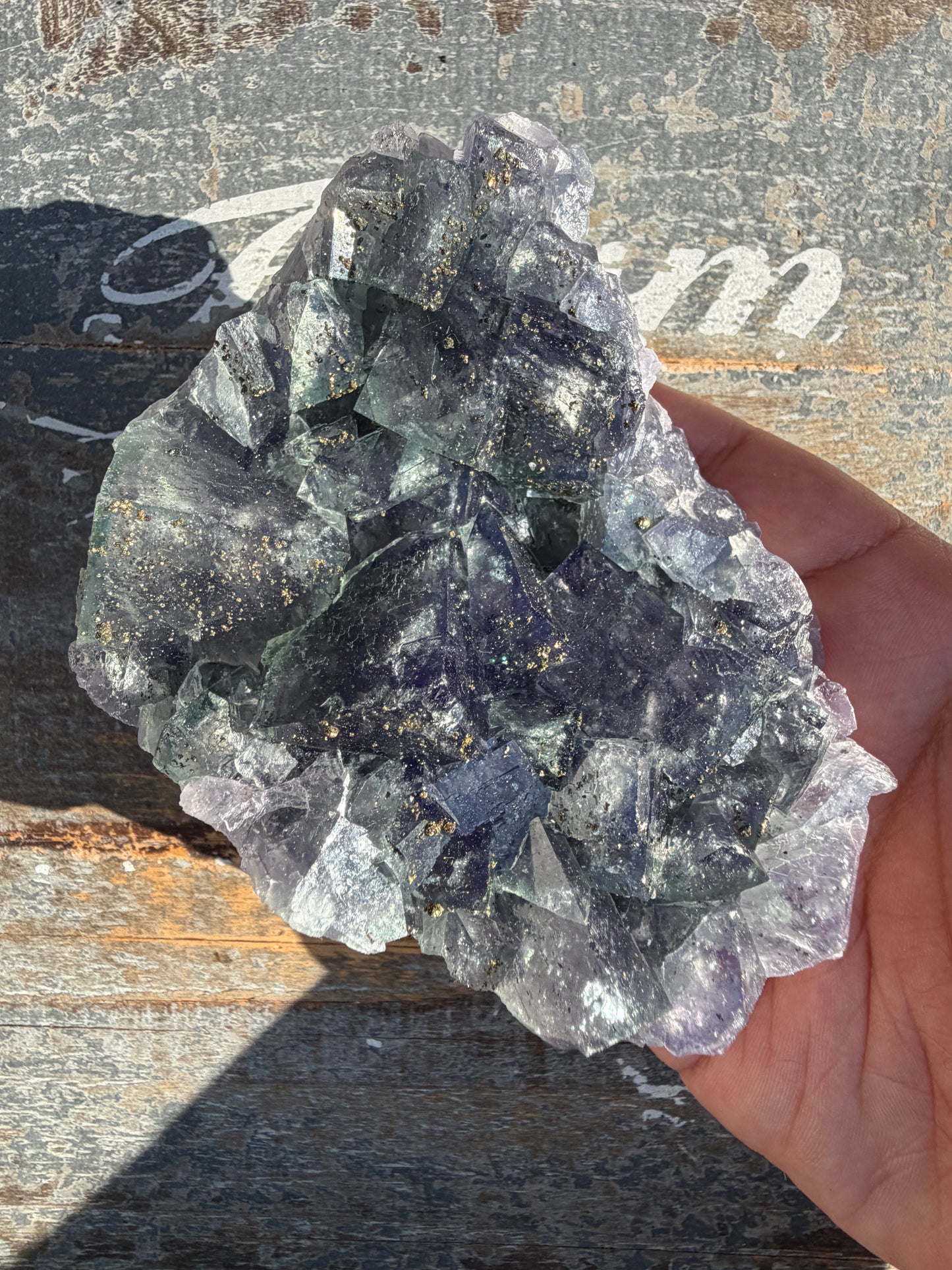 Gorgeous Cubic Dark Blue/Purple Fluorite Specimen coated in Pyrite | China | Opt 47