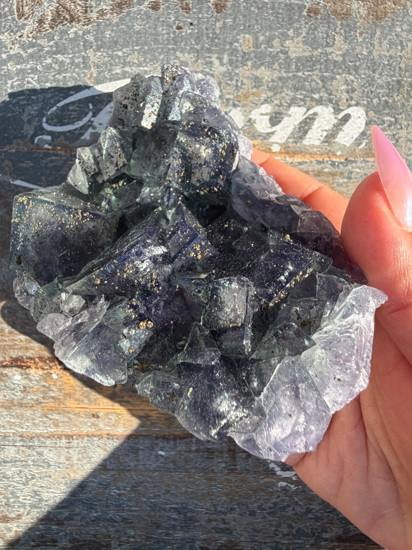 Gorgeous Cubic Dark Blue/Purple Fluorite Specimen coated in Pyrite | China | Opt 47