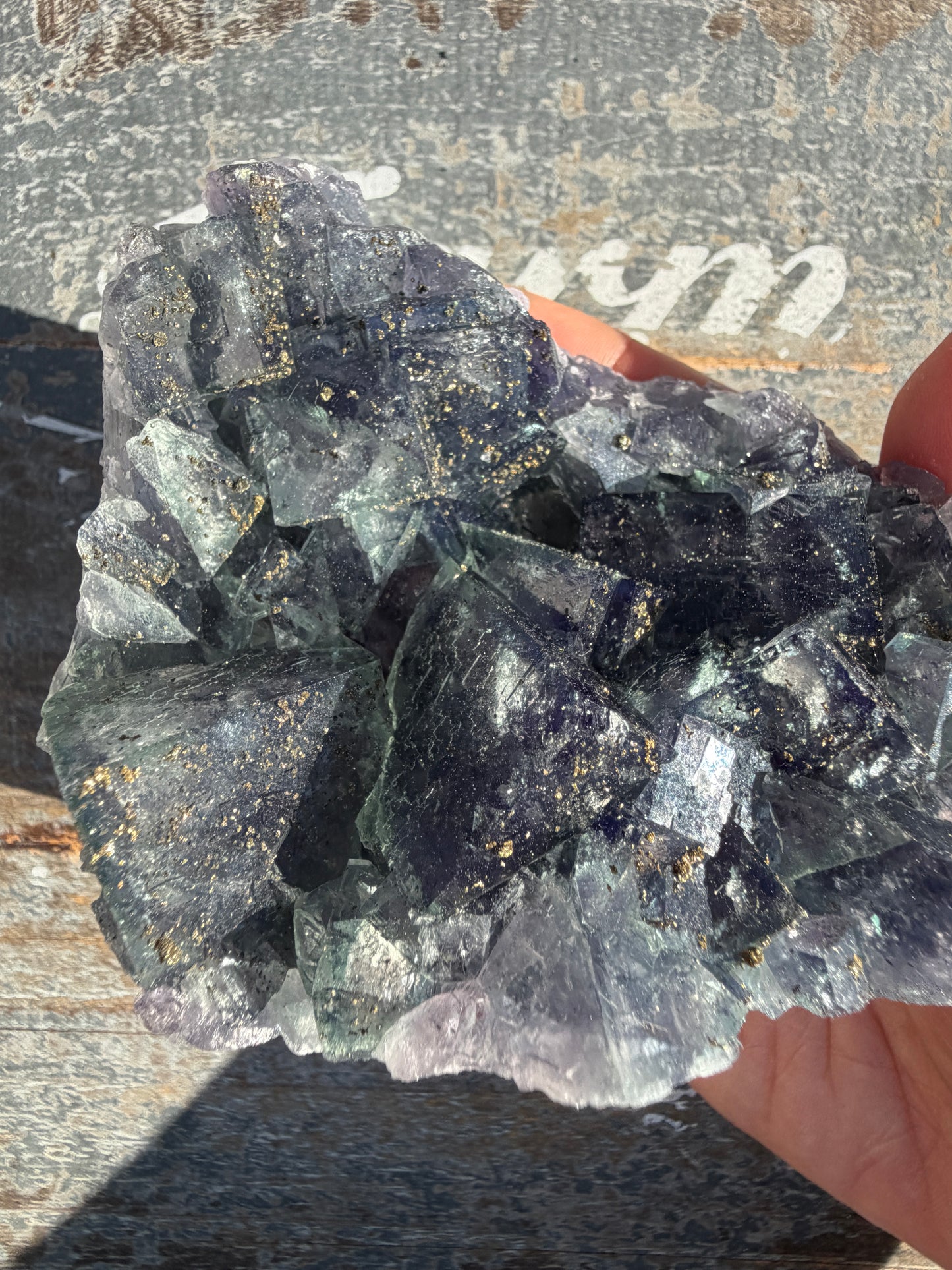 Gorgeous Cubic Dark Blue/Purple Fluorite Specimen coated in Pyrite | China | Opt 47