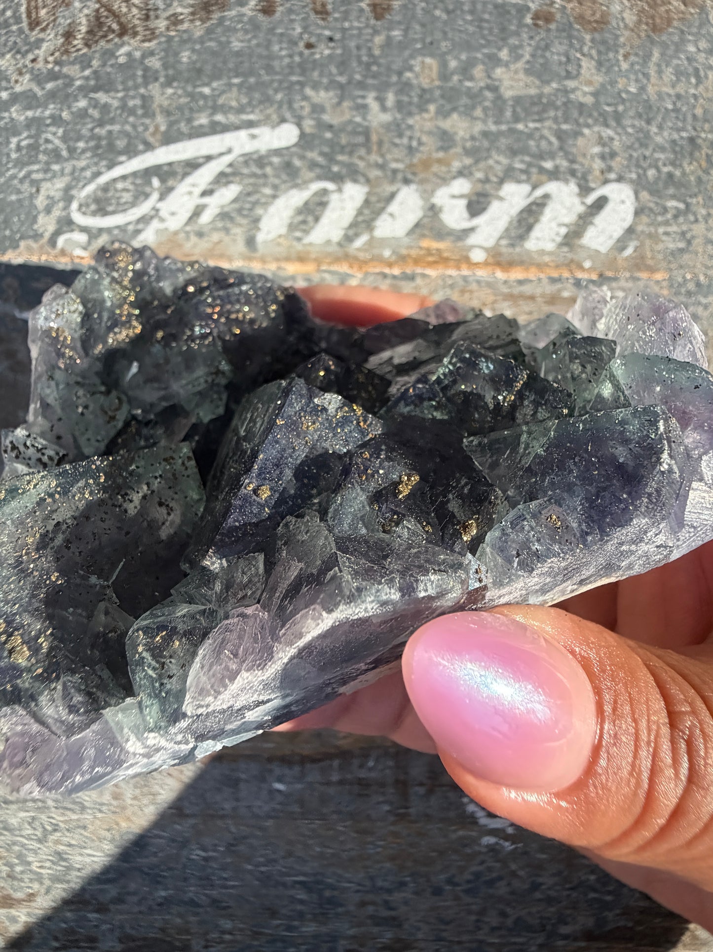 Gorgeous Cubic Dark Blue/Purple Fluorite Specimen coated in Pyrite | China | Opt 47