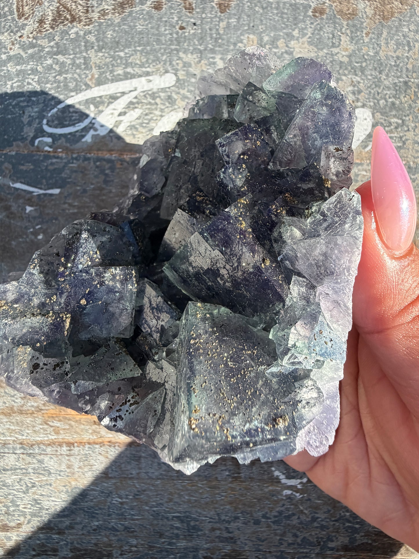 Gorgeous Cubic Dark Blue/Purple Fluorite Specimen coated in Pyrite | China | Opt 47
