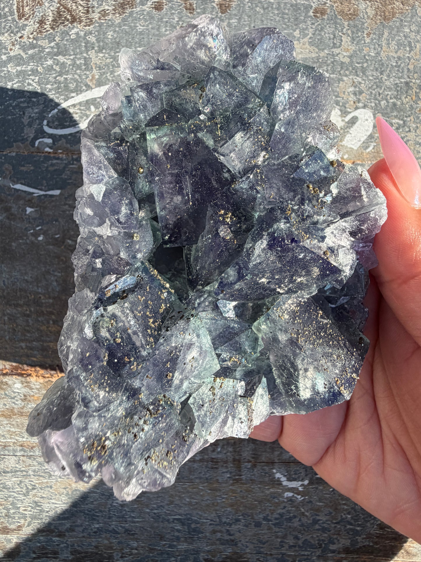 Gorgeous Cubic Dark Blue/Purple Fluorite Specimen coated in Pyrite | China | Opt 47
