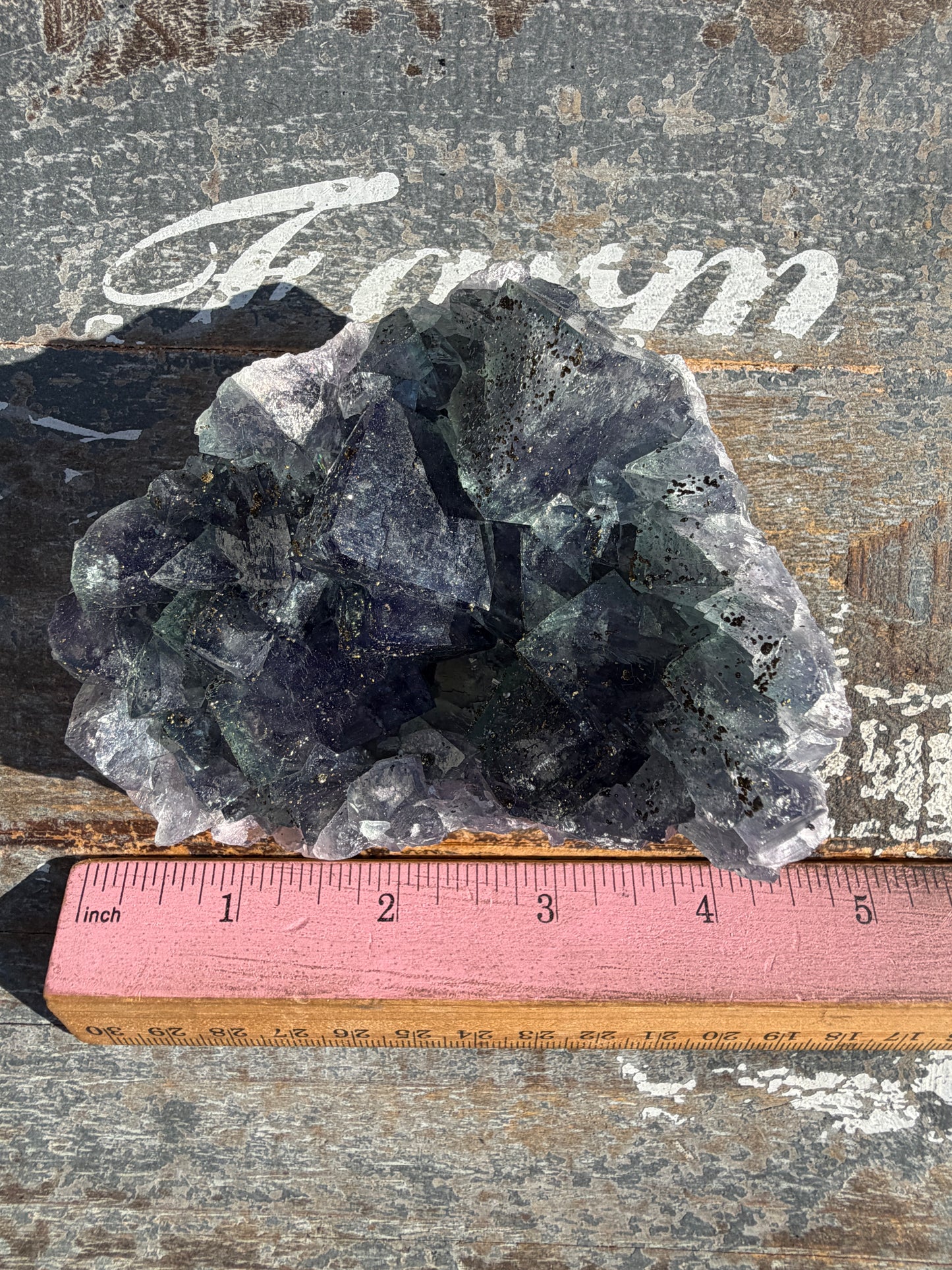 Gorgeous Cubic Dark Blue/Purple Fluorite Specimen coated in Pyrite | China | Opt 47