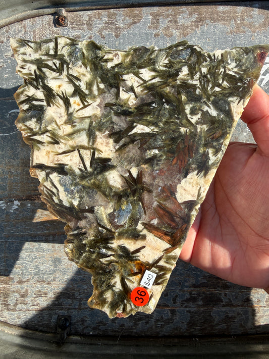 Gorgeous Green Tourmaline with Lepidolite Garnet Slab | Opt 36