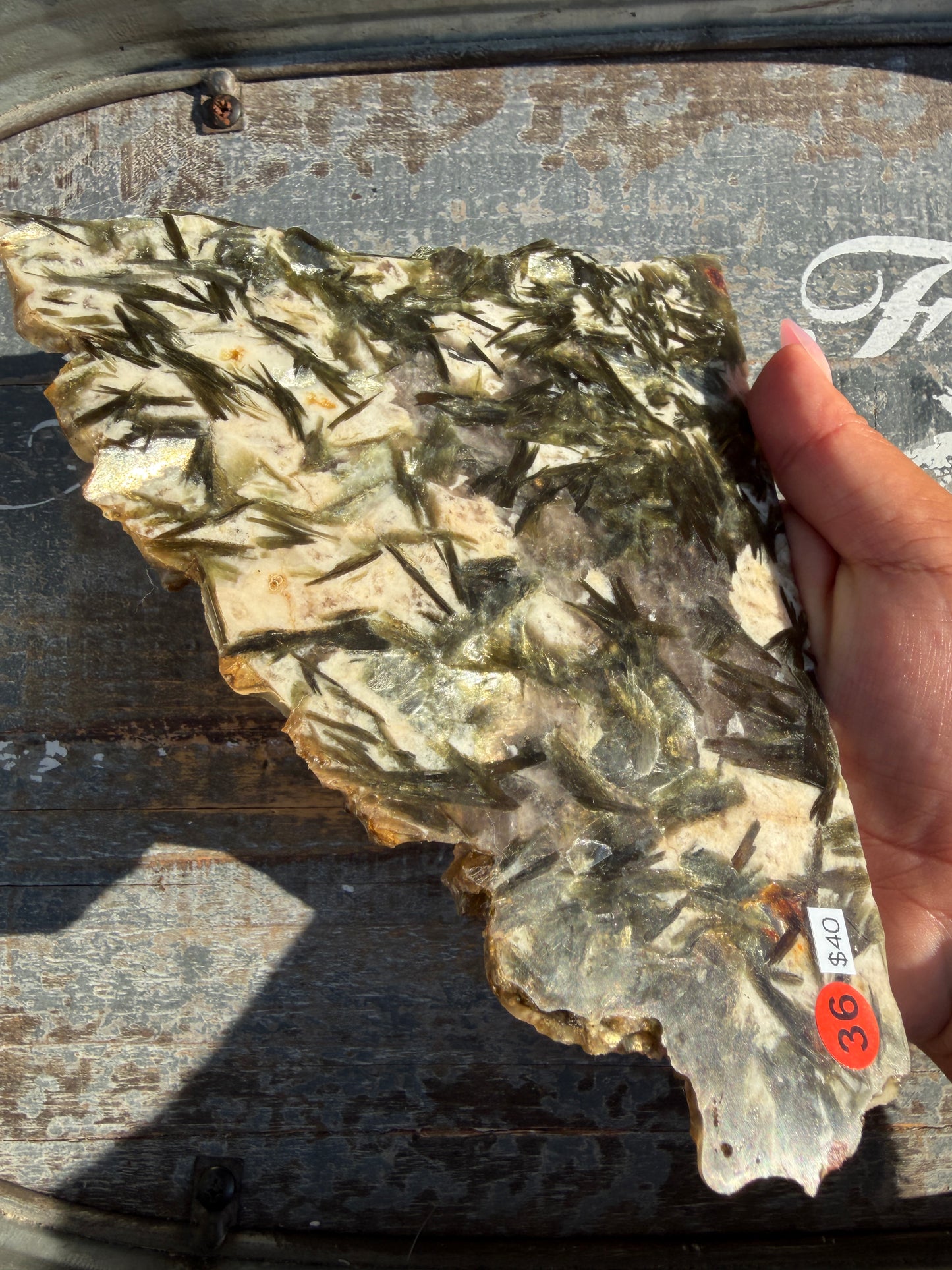 Gorgeous Green Tourmaline with Lepidolite Garnet Slab | Opt 36