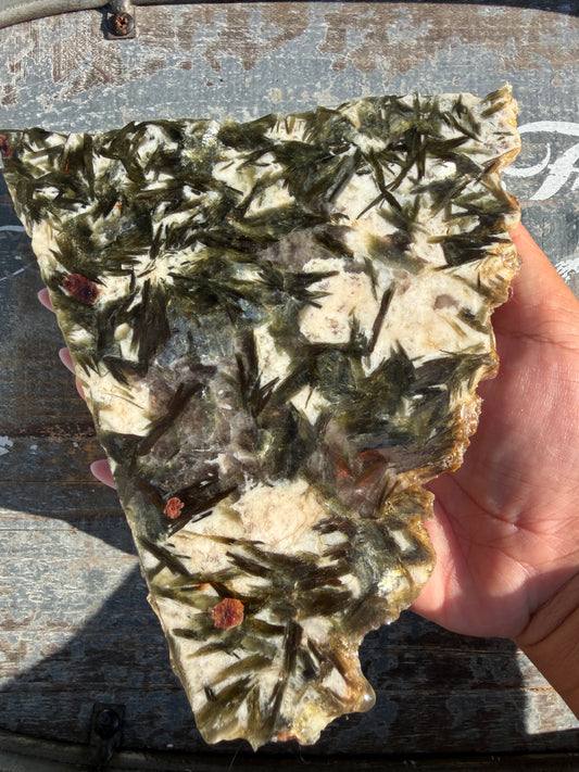 Gorgeous Green Tourmaline with Lepidolite Garnet Slab | Opt 36
