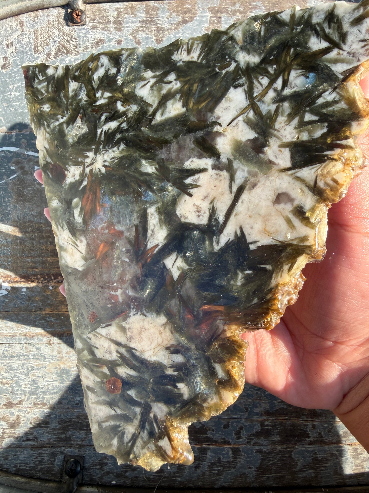 Gorgeous Green Tourmaline with Lepidolite Garnet Slab | Opt 36