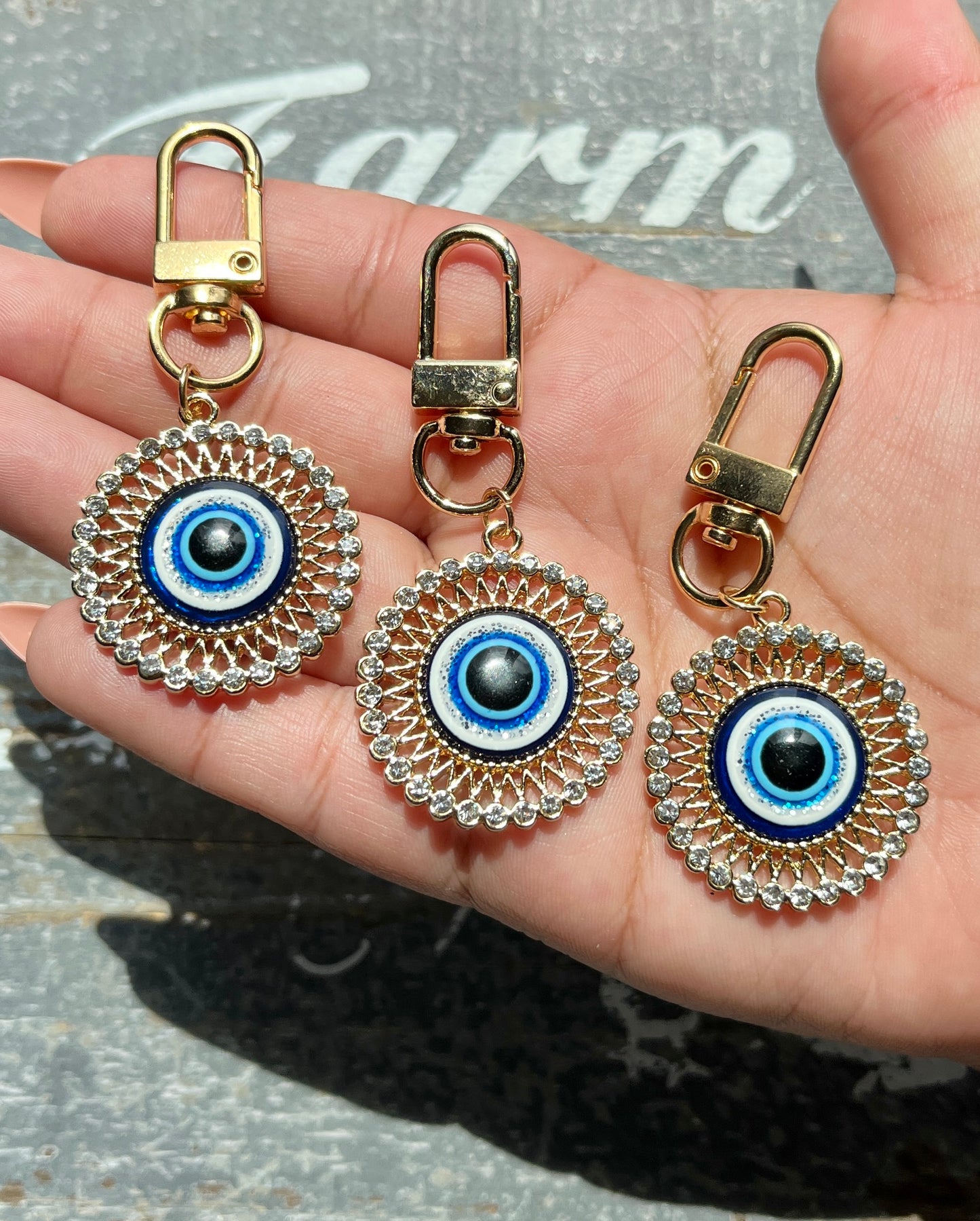 Evil Eye Circle Shape Clip Keychain