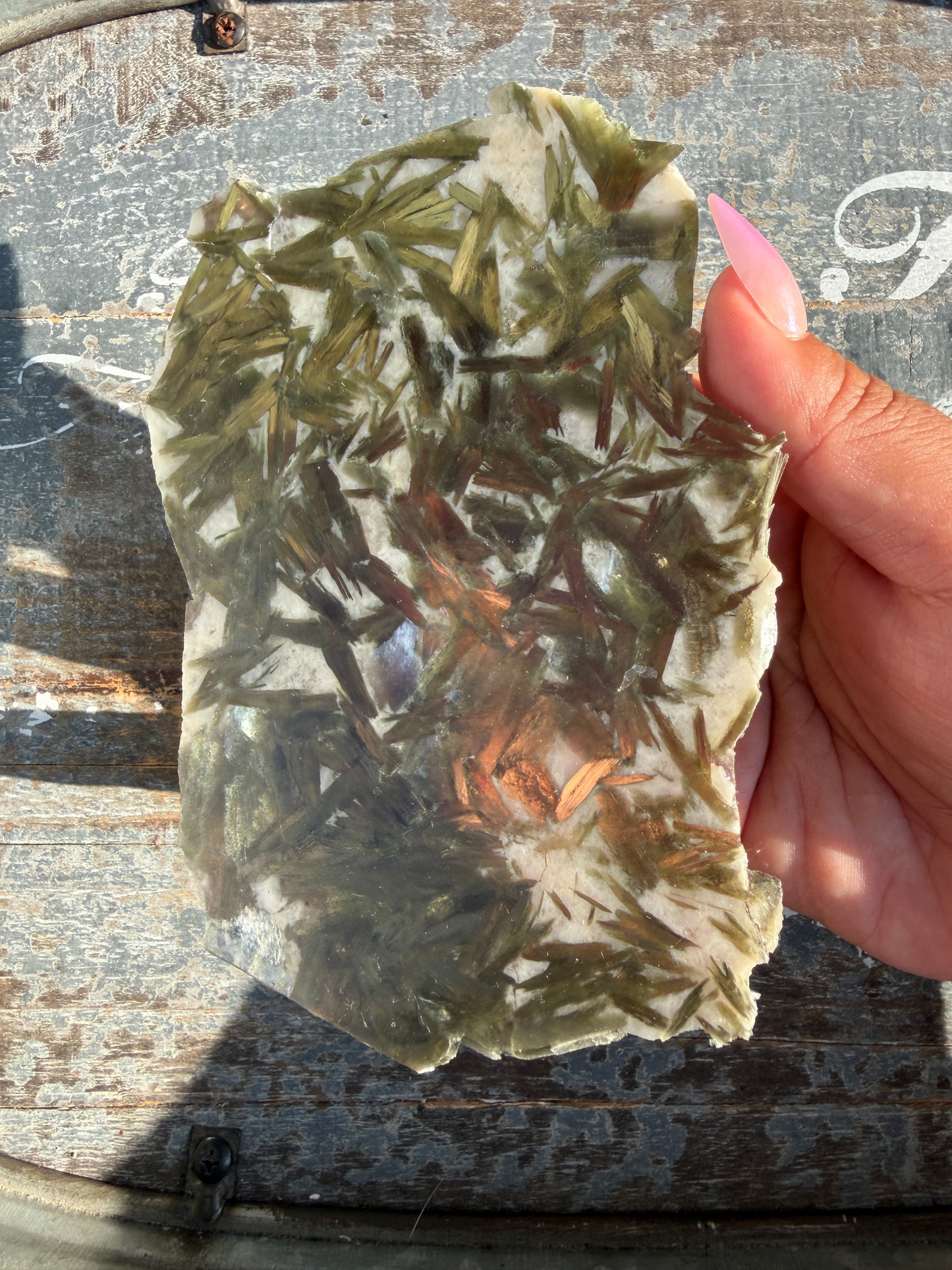 Gorgeous Green Tourmaline with Lepidolite Garnet Slab | Opt 43