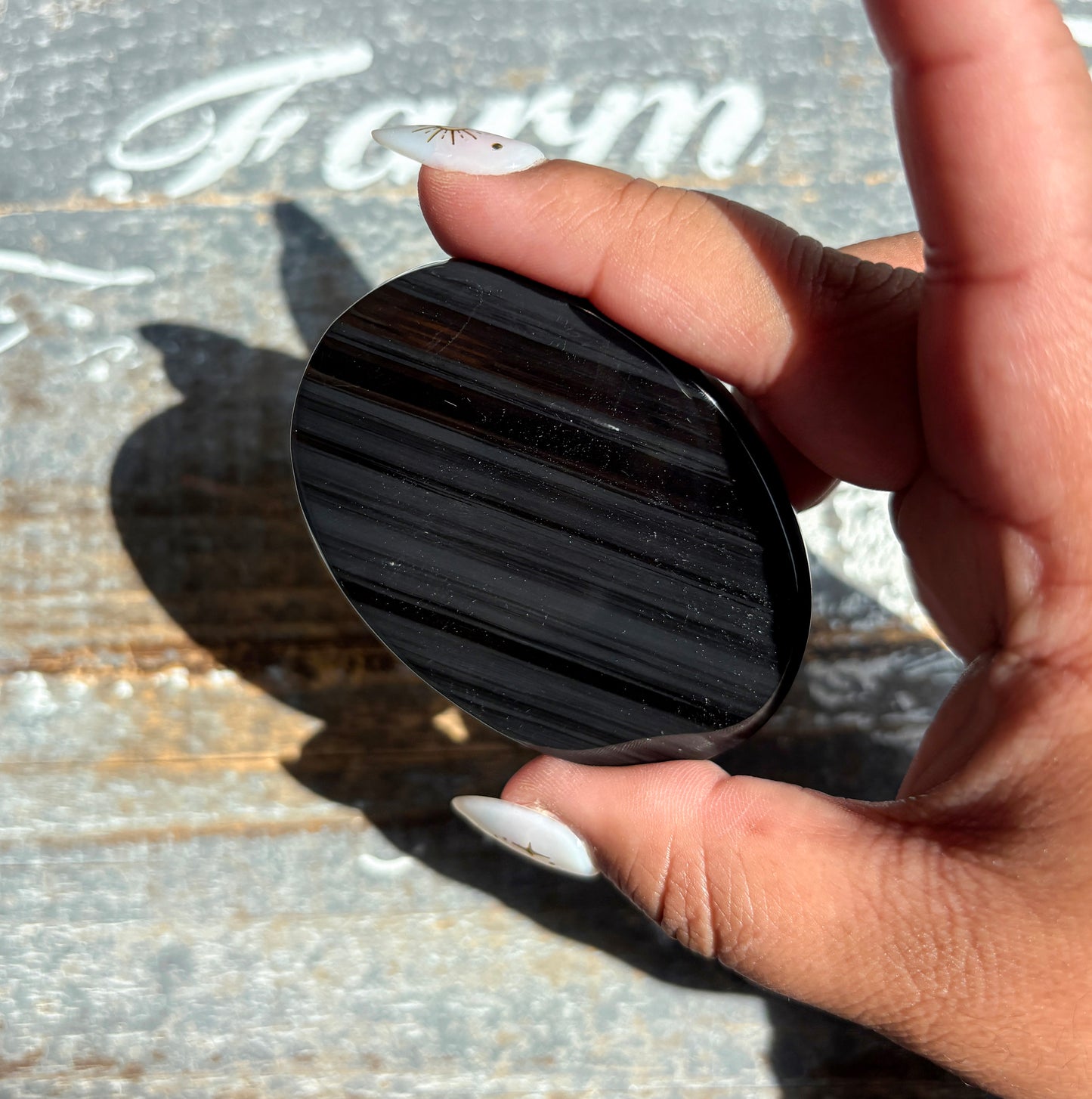 Gorgeous Midnight Lace Obsidian Palm Stone from Armenia | K