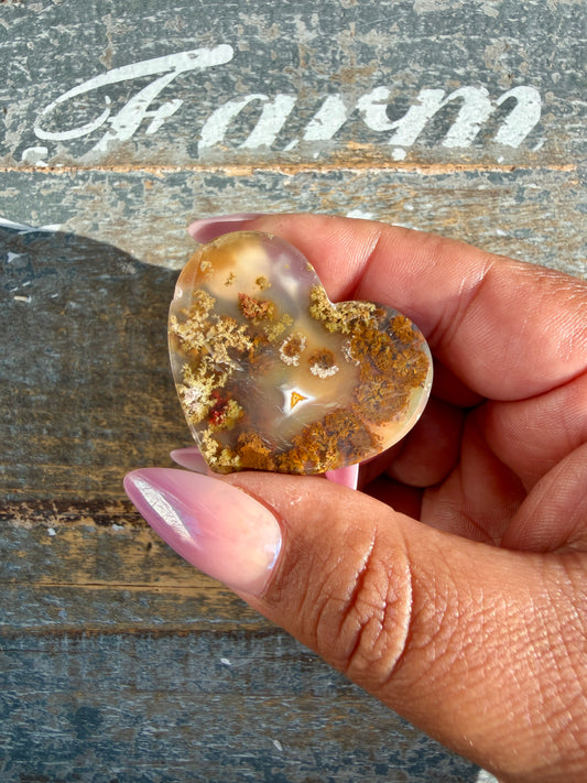 Gorgeous Indonesia Moss Agate Small Heart (Flat Back) | Opt 7 | Size - 1.5"