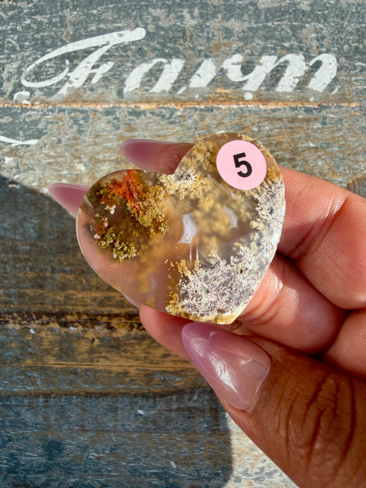 Gorgeous Indonesia Moss Agate Small Heart (Flat Back) | Opt 5 | Size - 1.5"
