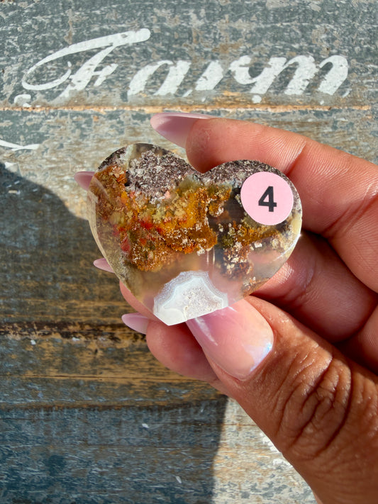 Gorgeous Indonesia Moss Agate Small Heart (Flat Back) | Opt 4 | Size - 1.5"