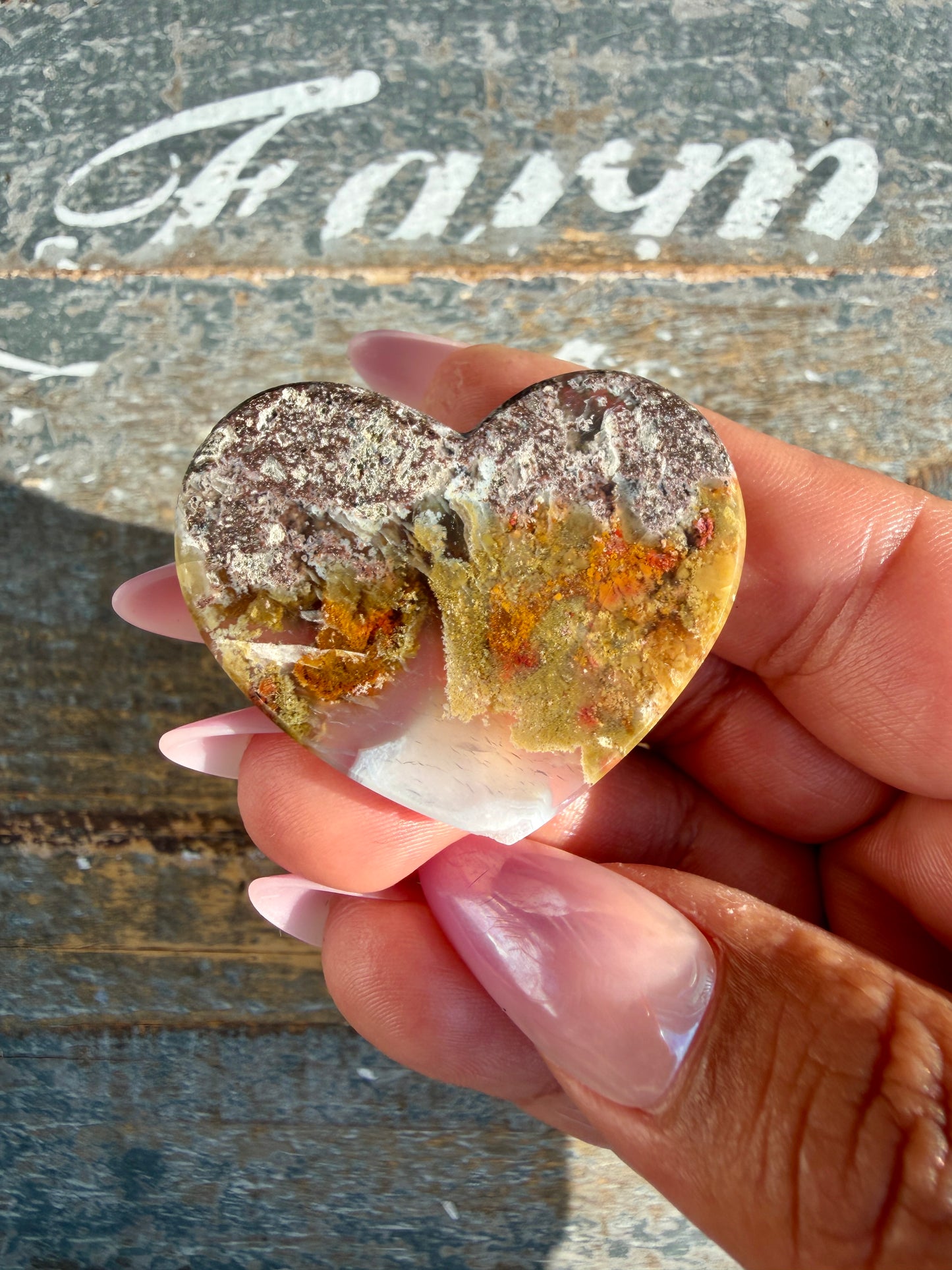 Gorgeous Indonesia Moss Agate Small Heart (Flat Back) | Opt 4 | Size - 1.5"