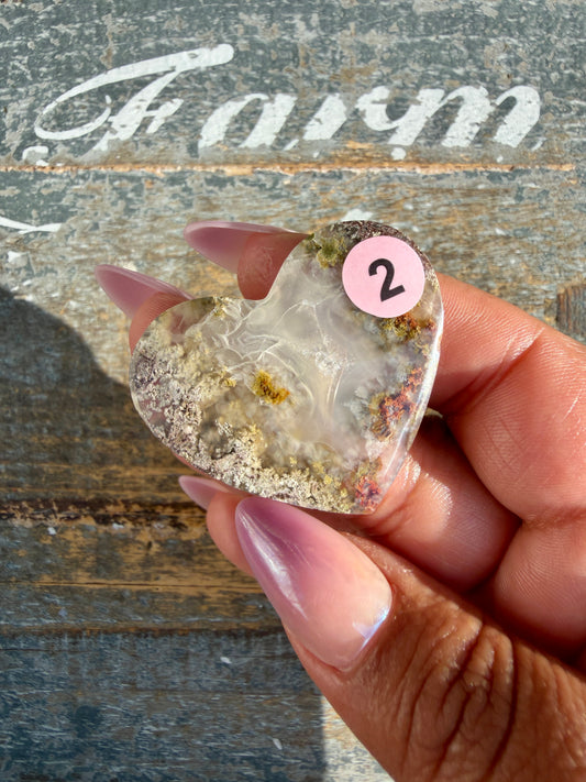 Gorgeous Indonesia Moss Agate Small Heart (Flat Back) | Opt 2 | Size - 1.5"