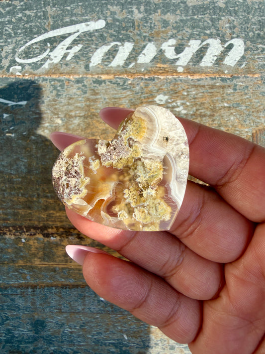 Gorgeous Indonesia Moss Agate Small Heart (Flat Back) | Opt 26 | Size - 1.5"