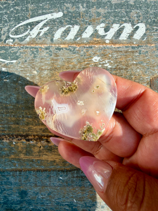 Gorgeous Indonesia Moss Agate Small Heart (Flat Back) | Opt 28 | Size - 1.5"