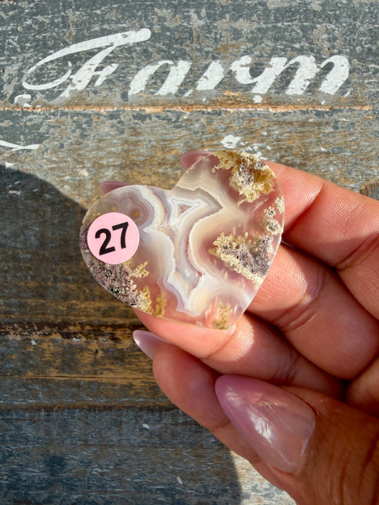 Gorgeous Indonesia Moss Agate Small Heart (Flat Back) | Opt 27 | Size - 1.5"