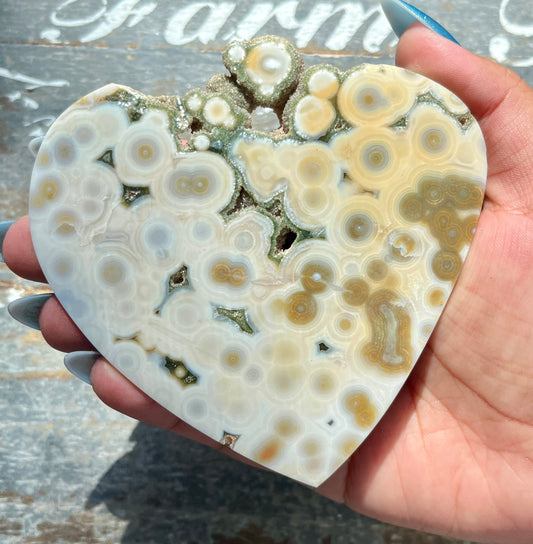 Gorgeous Authentic Ocean Jasper Polished Heart with Druzy *Personal Destash*