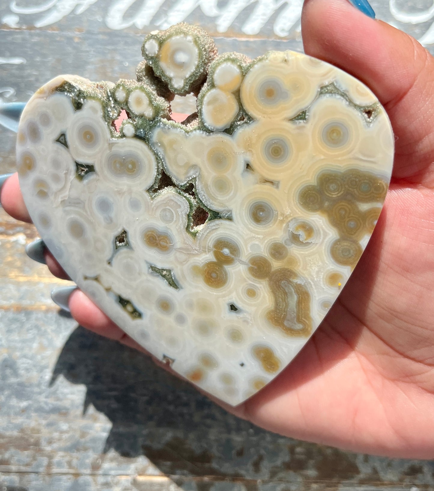 Gorgeous Authentic Ocean Jasper Polished Heart with Druzy *Personal Destash*