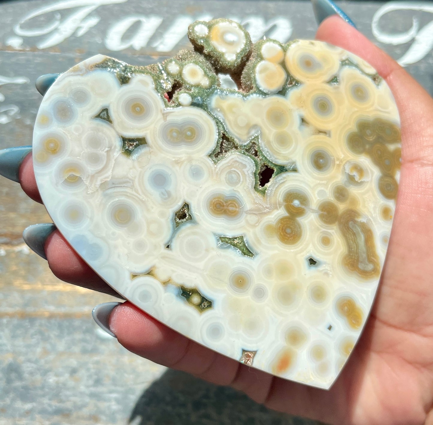 Gorgeous Authentic Ocean Jasper Polished Heart with Druzy *Personal Destash*