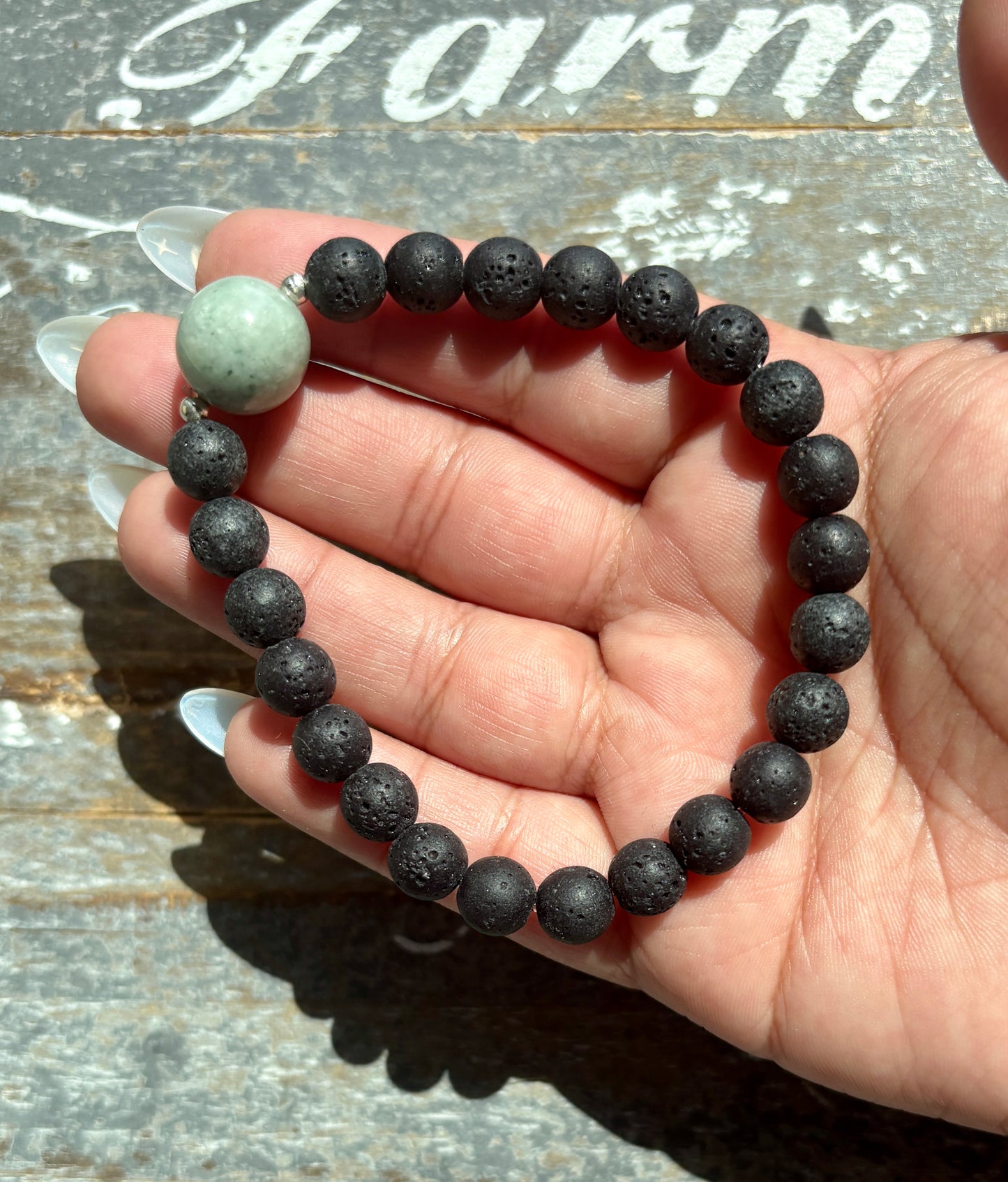 Guatemalan Jade Bracelet with Lava Beads
