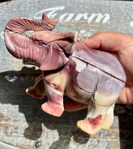 Gorgeous Hand Carved Mookaite Elephant