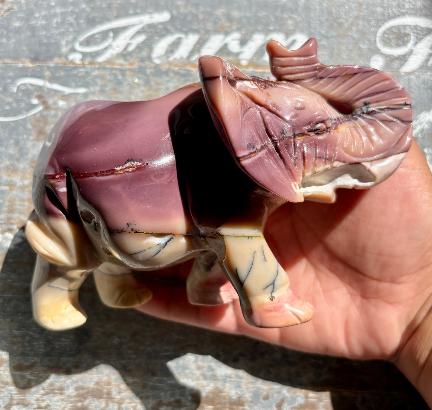 Gorgeous Hand Carved Mookaite Elephant