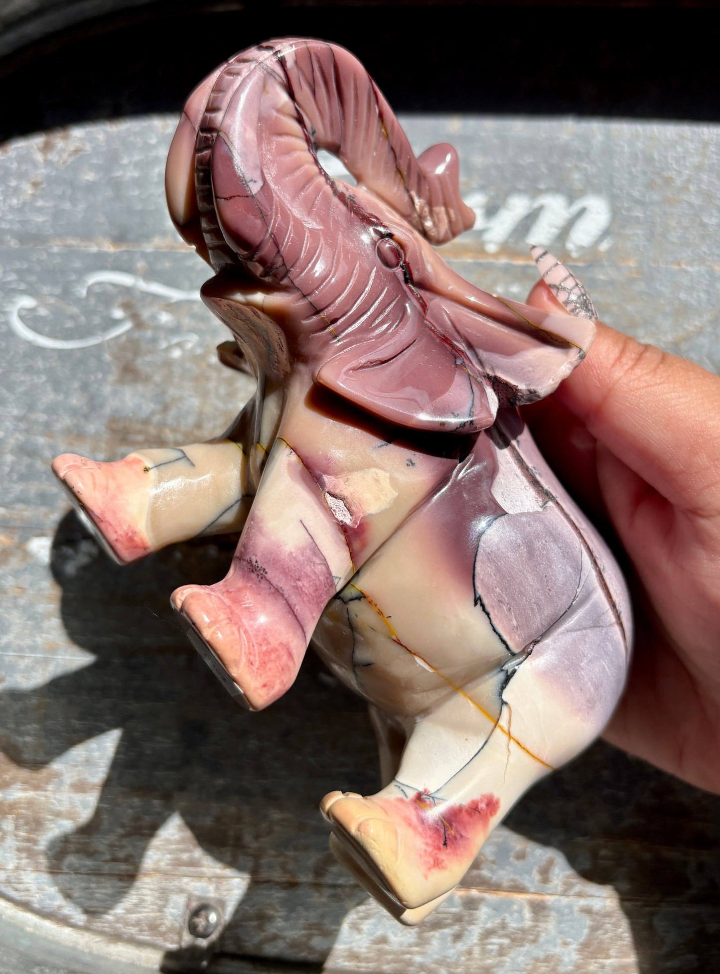 Gorgeous Hand Carved Mookaite Elephant