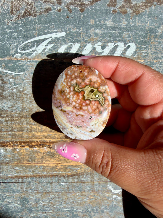 Gorgeous Authentic Ocean Jasper Palm Stone | Opt 30