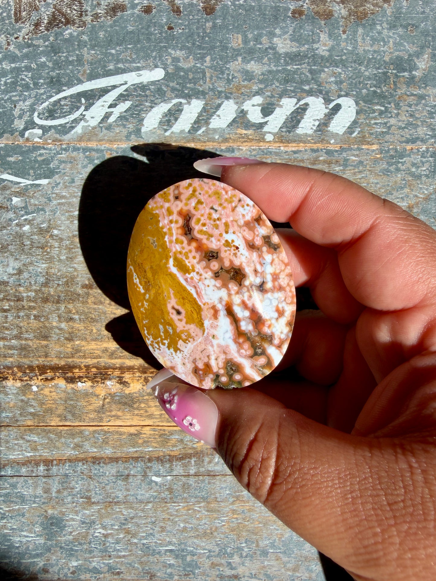 Gorgeous Authentic Ocean Jasper Palm Stone | Opt 26