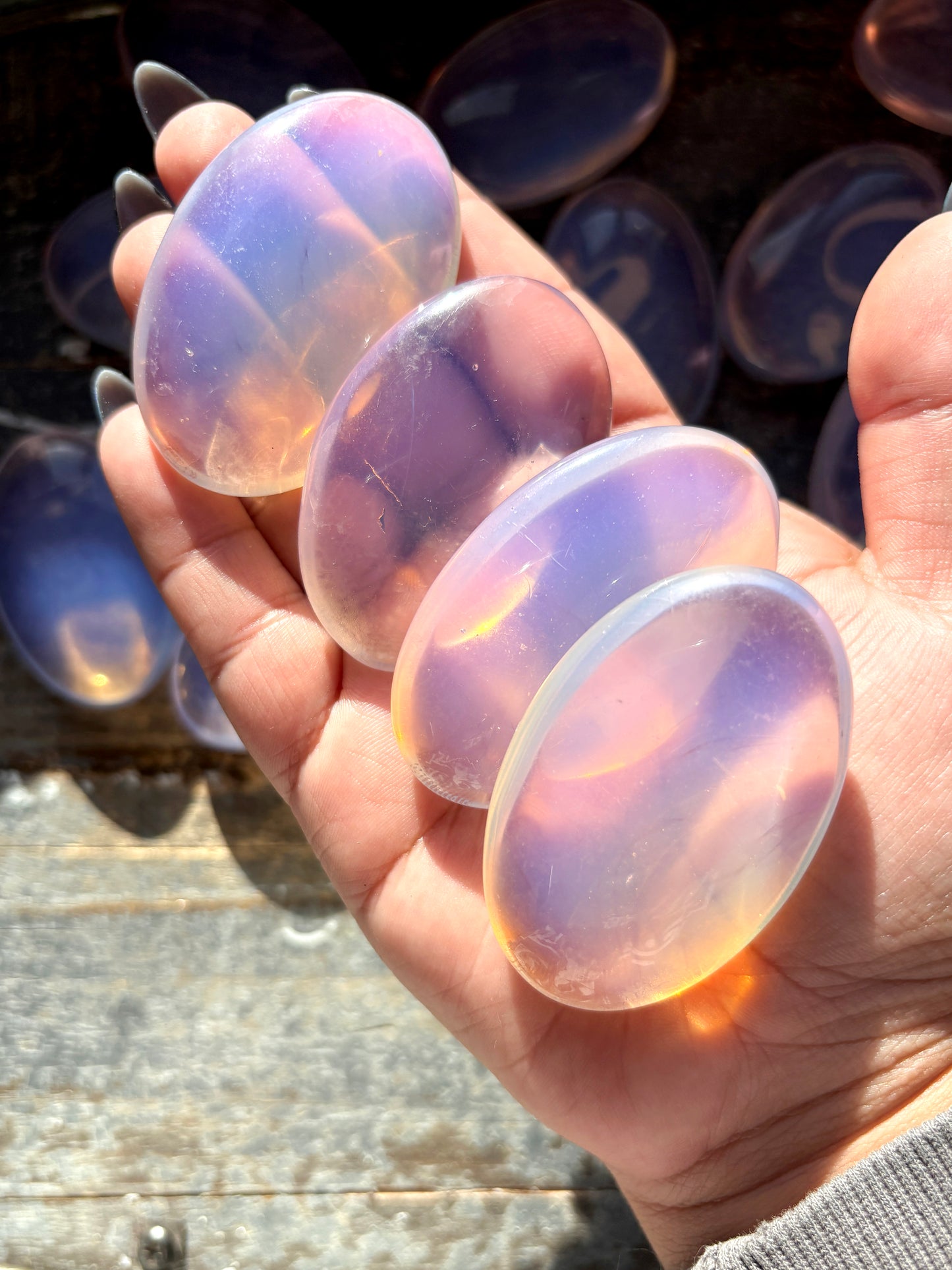 One (1) Pink Opalite Palm Stone, Intuitively Chosen