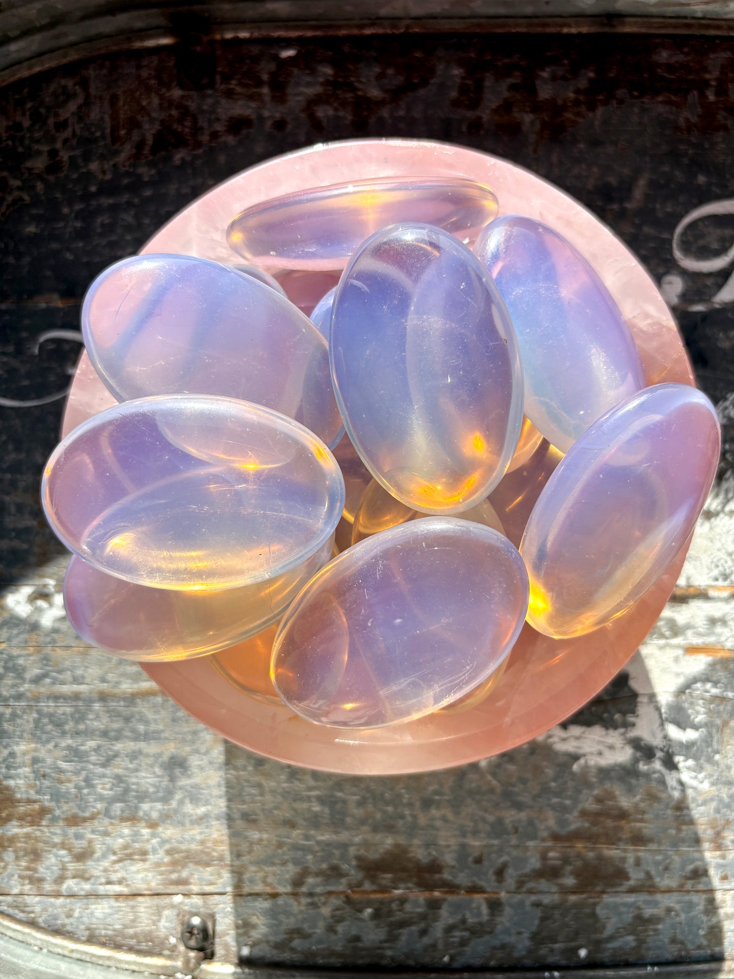 One (1) Pink Opalite Palm Stone, Intuitively Chosen